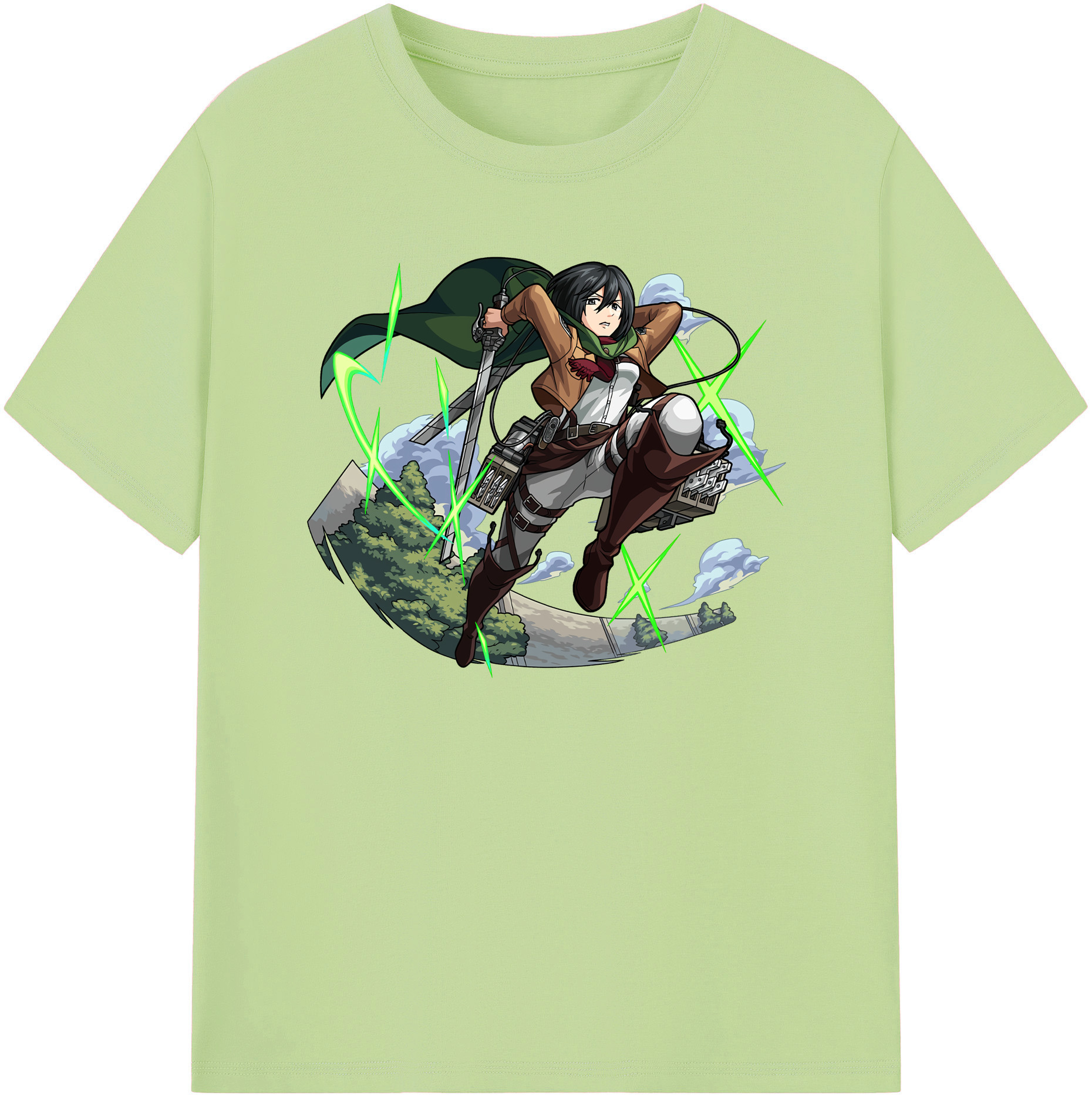 （画像用） 進撃の巨人 ミカサ·アッカーマン Attack on Titan Mikasa Ackerman 綿100％半袖Tシャツ（フロントプリント）
